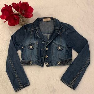 🌹 Vintage Y2K Defuze Registered Trade Mark Cropped Denim Blue Jean Jacket